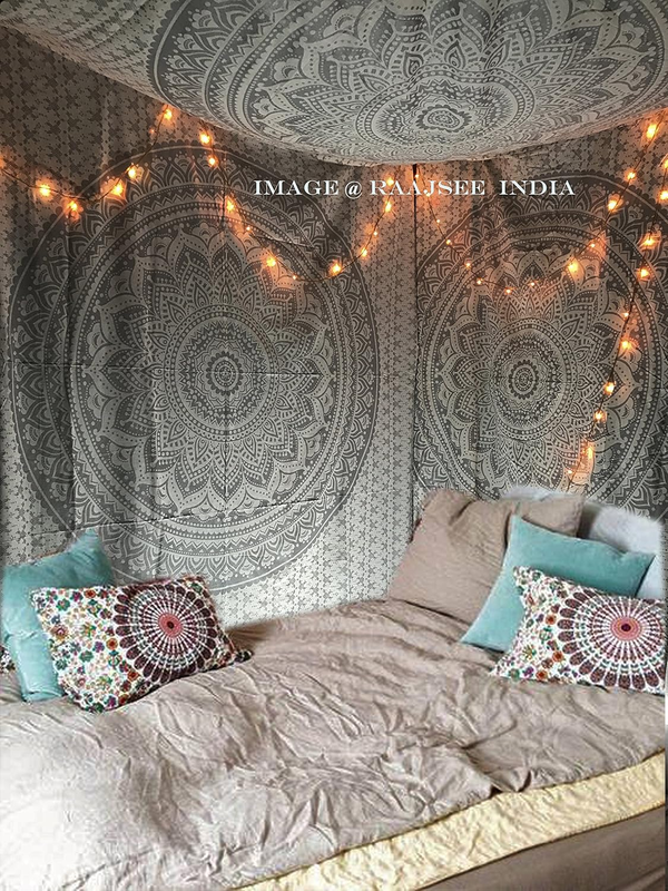 raajsee Glittering Silver Grey Tapestry Wall Hanging Mandala-Bohemian Room Decor
