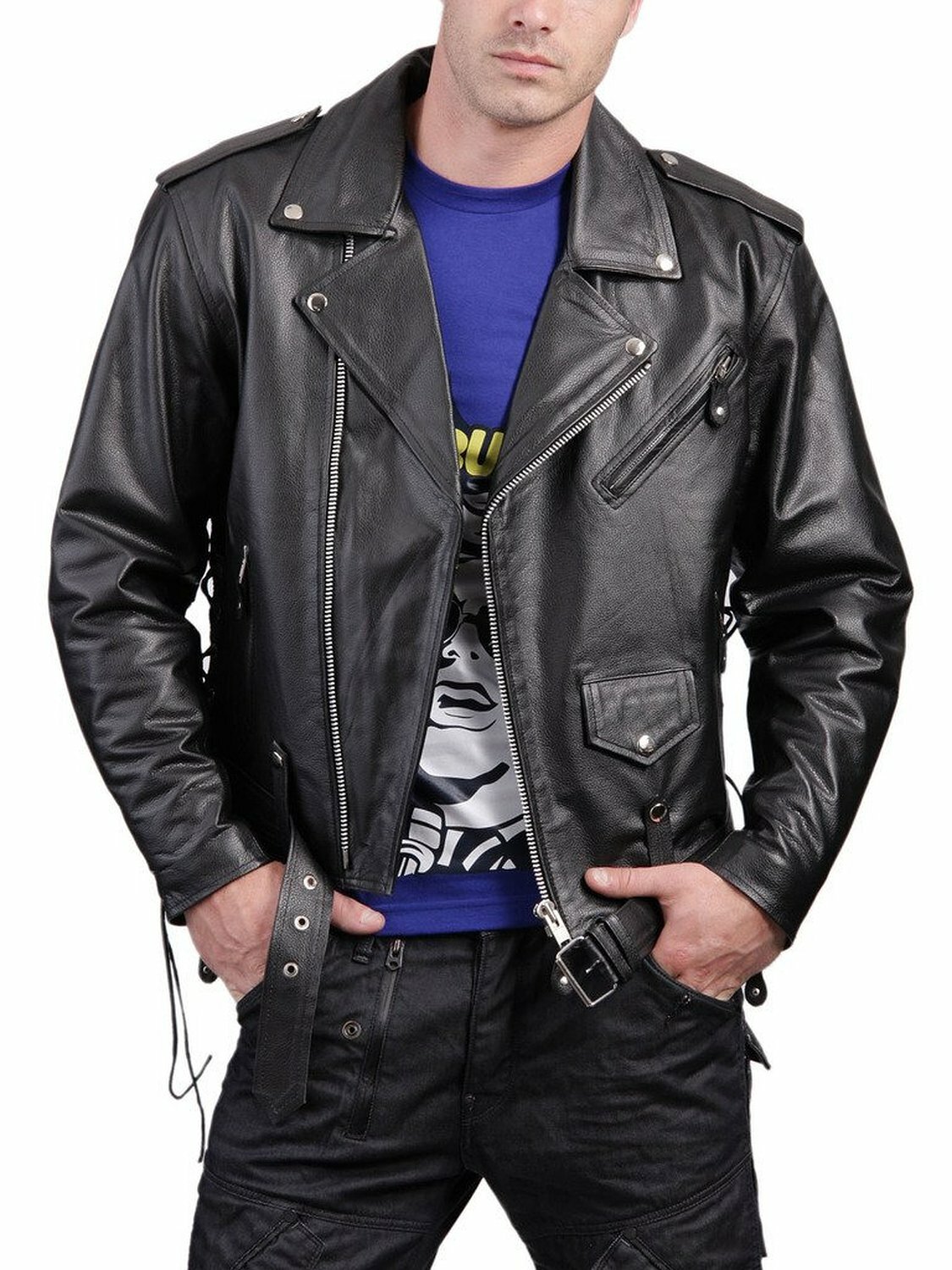 F$L HERREN LEDER JACKE MANTEL MOTORRAD BIKER SLIM FIT OUTWEARLINIE JACKEN -790