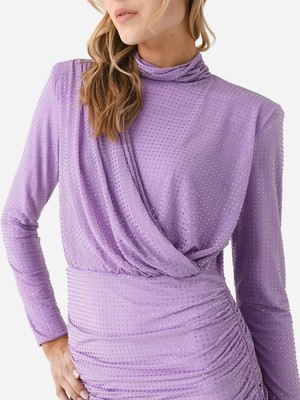 Pre-owned Simkhai Jonathan  Abrah Mock Neck Mini Dress In Lavender - Size S In Purple
