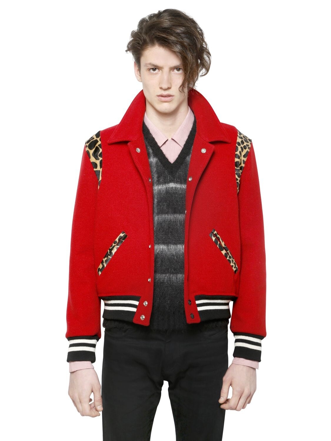 Saint Laurent Red Teddy Varsity Jacket Wool Bomber Hedi Saint Laurent Red Teddy Varsity Jacket Wool Bomber Hedi