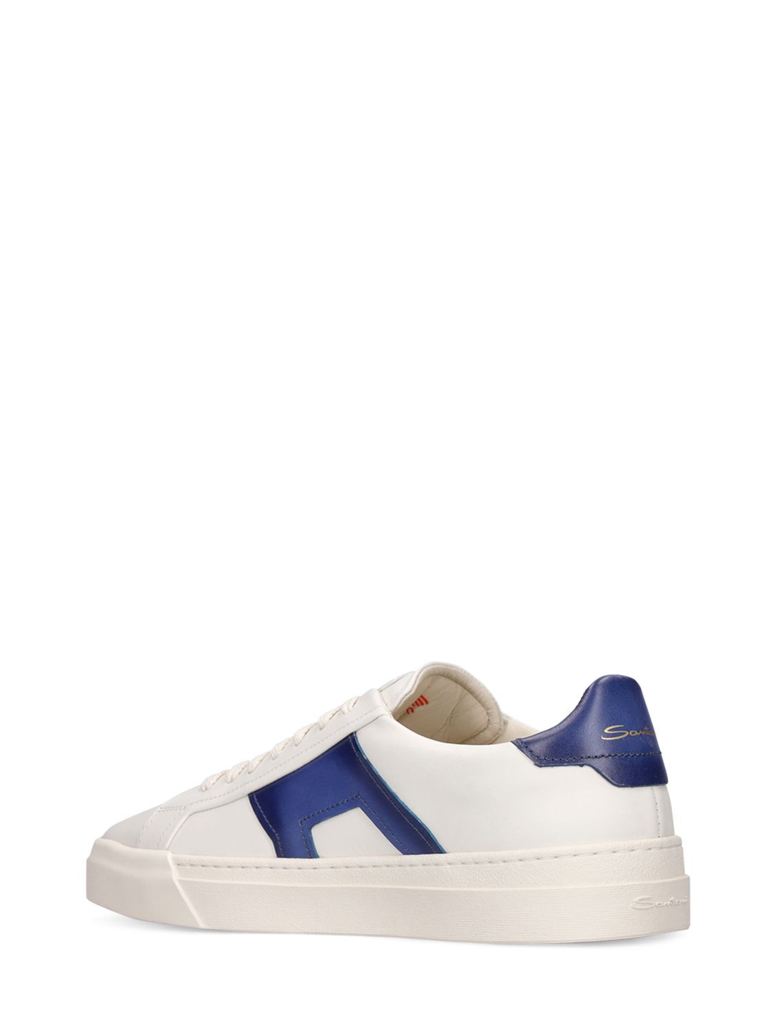 Pre-owned Santoni Dbs Oly Men's White/blue Leather Low Top Sneakers