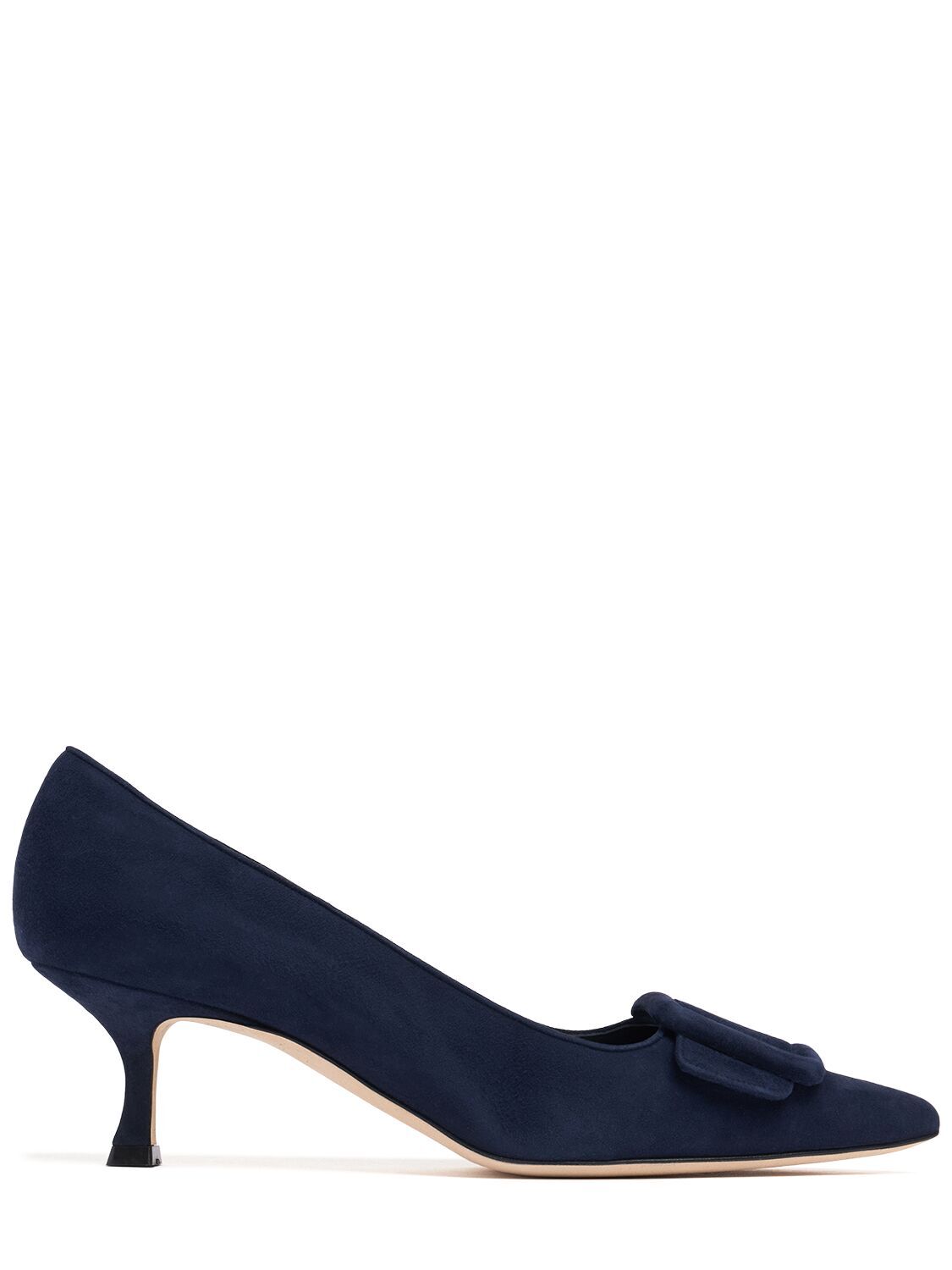 Pre-owned Manolo Blahnik Maysale Navy Suede 50mm Pumps Fw24 In Blue