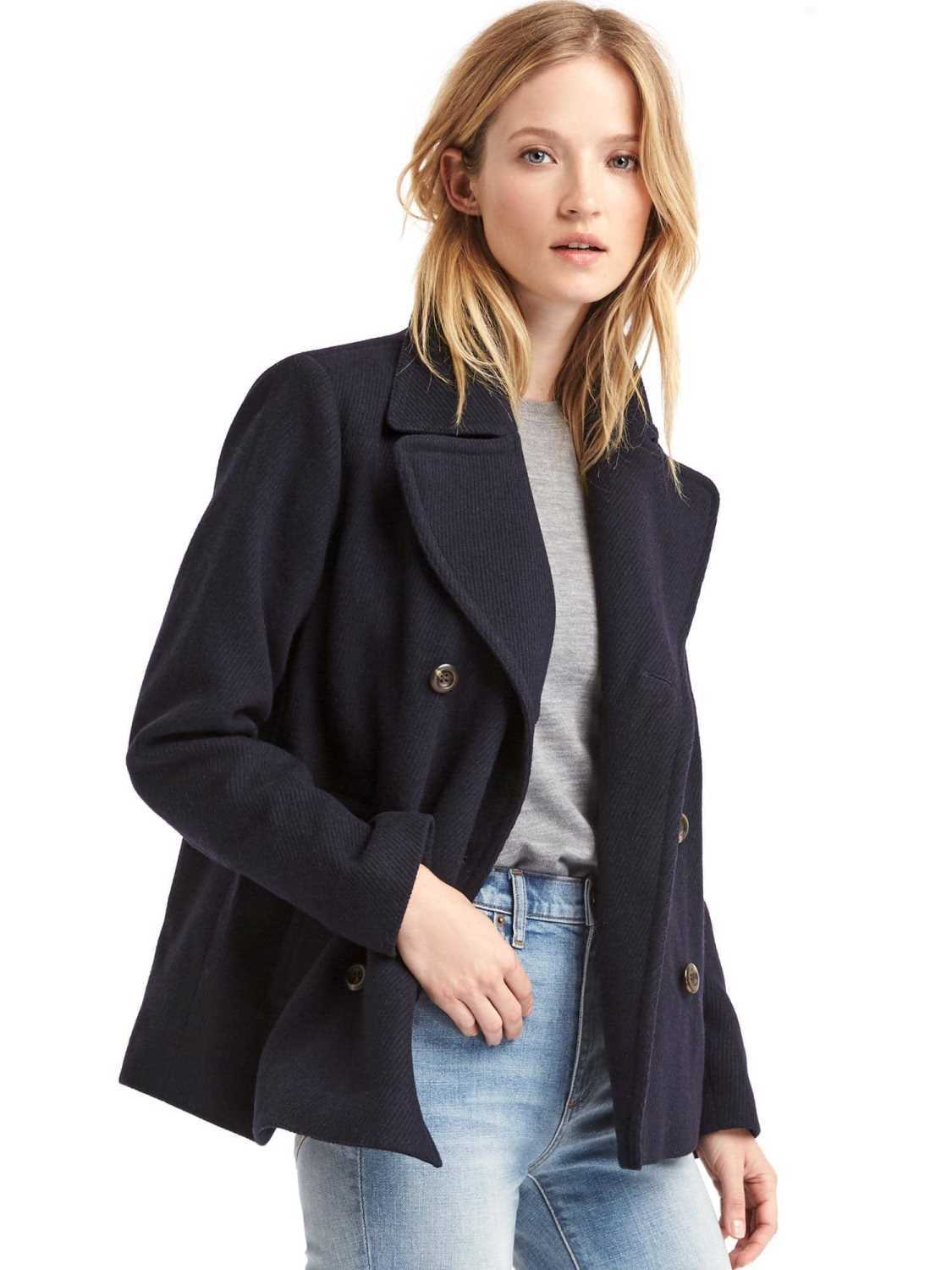 NWT GAP Classic Wool Blend Peacoat Coat, Black, size S eBay
