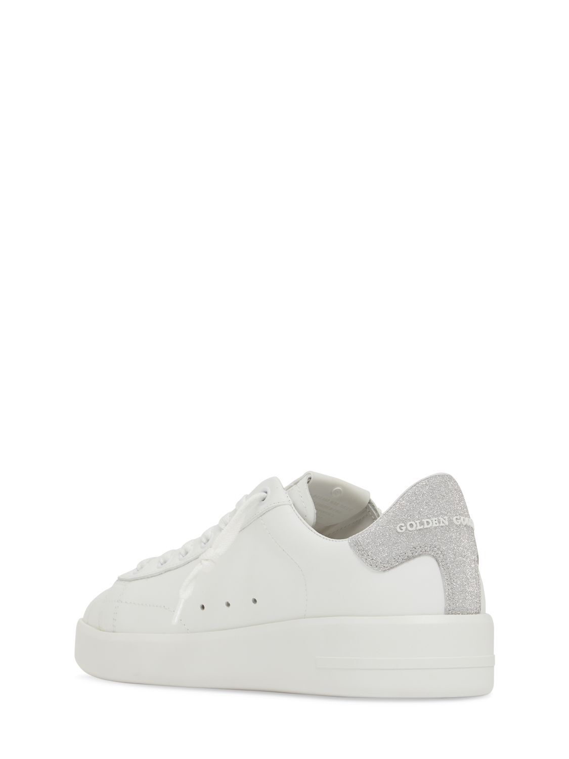 Pre-owned Golden Goose Purestar Women's White/silver Leather Low Top Sneakers