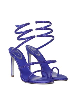 Pre-owned René Caovilla Cleo Sandals In Calfskin In Bluette Satin