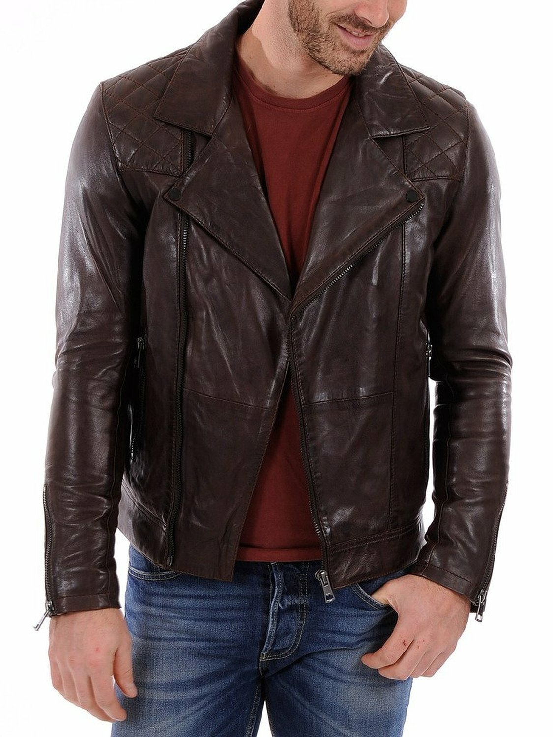F$L HERREN MOTORRAD BROWN LAMMLEDER JACKE MANTEL OUTWEARLINIE JACKEN -798