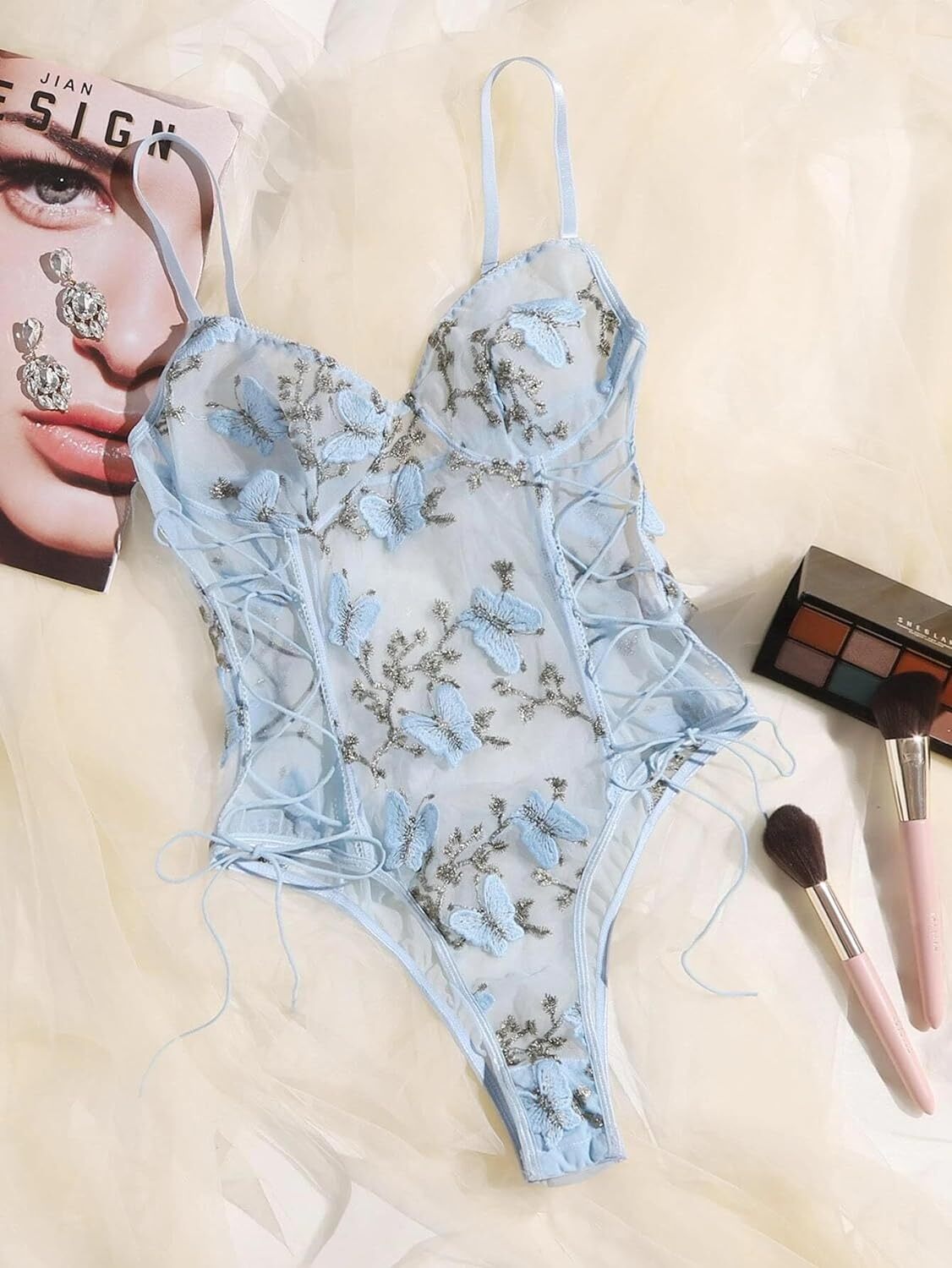 Women's Snap Crotch Lingerie Lace Bodysuit Embroidery Naugthy Teddies Sleepwear