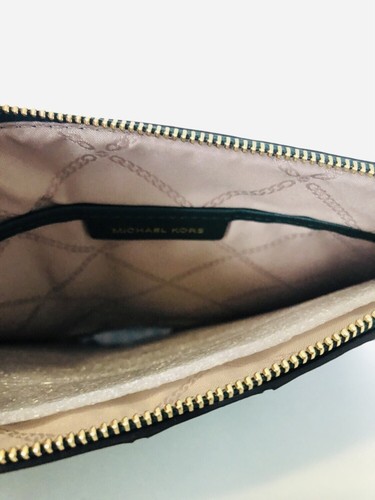 MICHAEL Kors Quilted Leather Medium Tricolor Zip Pouch Wristlet Clutch Green New