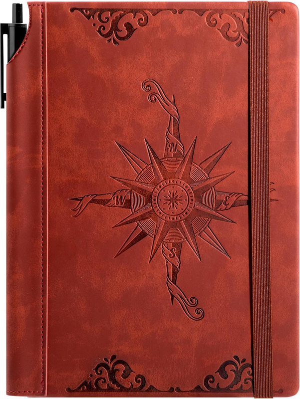 Compass Leather Notebook Journal for Men 100 GSM, 288 Pages
