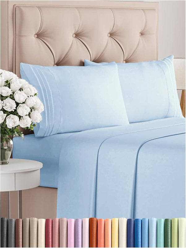 Cal King Size 4 Piece Sheet Set - Comfy Breathable & Cooling Bed Sheets Set - Hotel Luxury Bedding for Women, Men, Kids & Teens - Deep Pockets, Easy-Fit, Soft and Wrinkle Free - Oeko-Tex - Light Blue