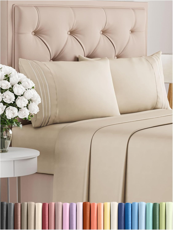 Full Size 4 Piece Sheet Set - Comfy Breathable & Cooling Bed Sheets Set - Hotel Luxury Bedding for Women, Men, Kids & Teens - Deep Pockets, Easy Secure Fit, Soft and Wrinkle Free - Oeko-Tex - Wheat