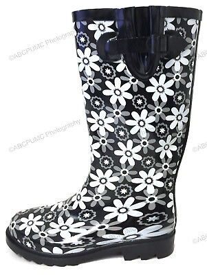  Women's Rain Boots Rubber Waterproof Colors Wellies Mid Calf Snow Boots, Sizes