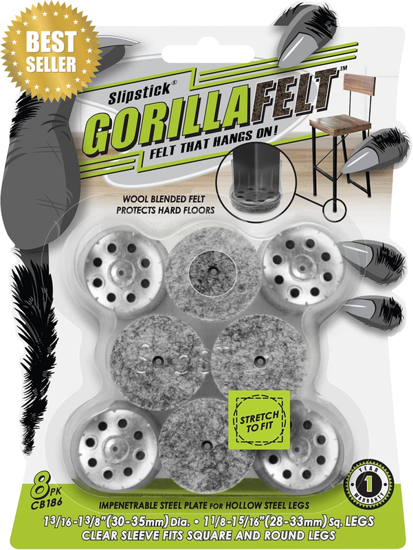 Gorillafelt Chair Leg Floor Protectors for Hardwood Floors, Clear Sleeve Felt Pa