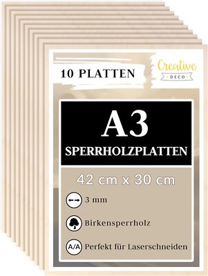 Creative Deco A3 Sperrholz-Platte Dünne Sperrholz-Zuschnitte | 420 x 300 x 3 mm