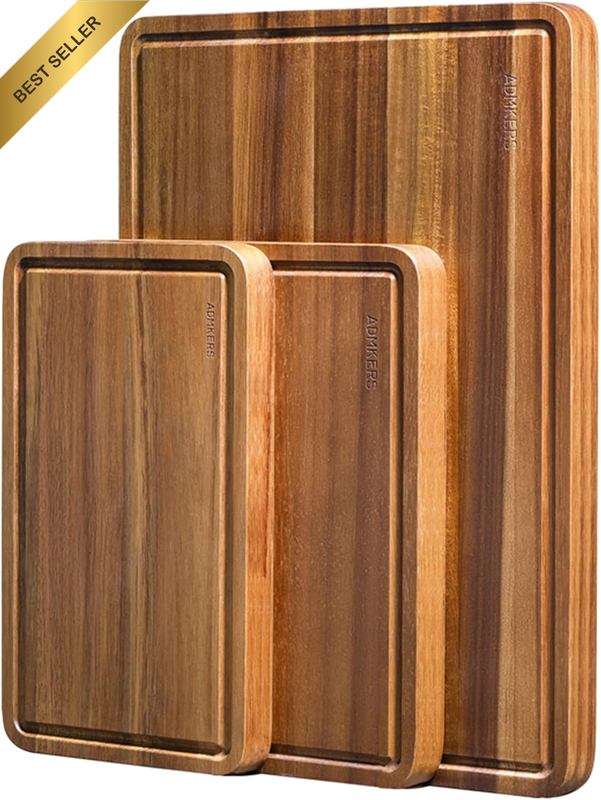 3-Piece Thick Wood Cutting Board Set with Handles Juice Groove for Meat Fruit Ch