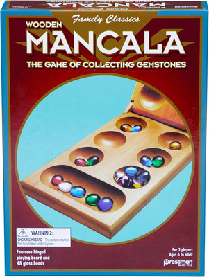 Pressman Mancala Set - Real Wood with Multicolor Stones for 2 Players