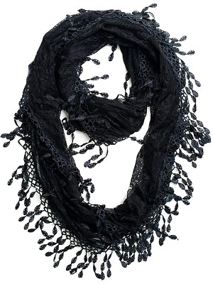 Lace Infinity Scarf with Long Fringe