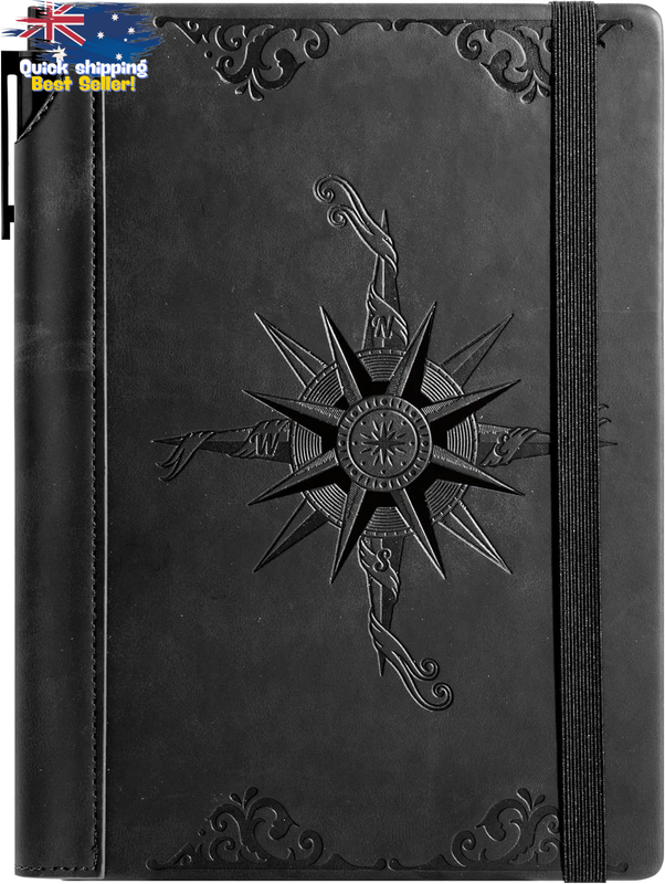 A5 Leather Journal, 288 Lined Pages, Gift Set with Pen, Black Writing Notebook