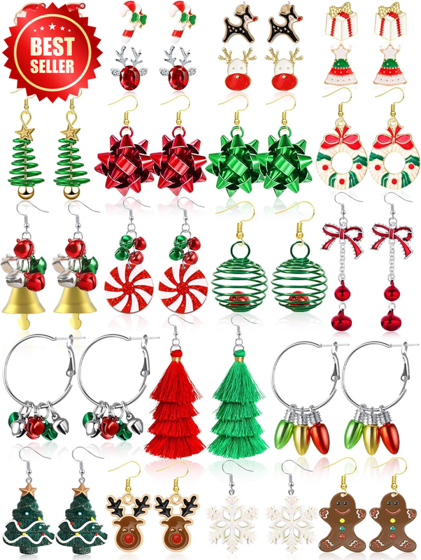 23 Pairs Christmas Earrings Women Xmas Holiday Dangle Stud Tree Snowflake Bulk 