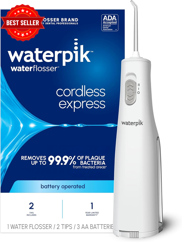 Cordless Express Water Flosser, Battery Operated & Portable for Travel & Home, A