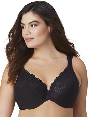 Glamorise Women's Sz 40B Plus Size Low Cut Wonderwire Lace Bra Underwire 1240