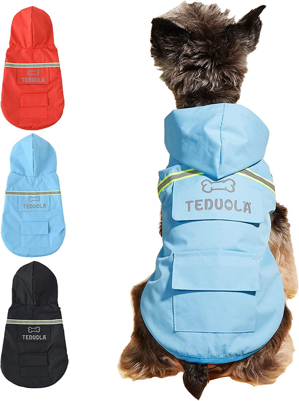 Waterproof Puppy Dog Hooded Raincoat Cat Jacket Pet Clothes Costume (S, Blue)
