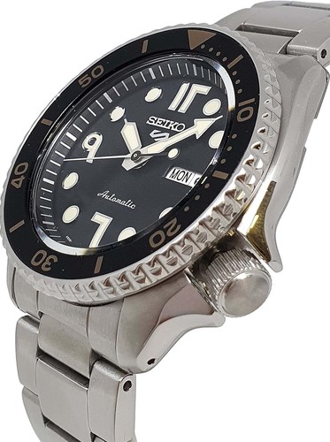 Pre-owned Seiko Sport 5 Srpf89k1 Arabic Dial Facelift Automatic Stainless Steel Watch