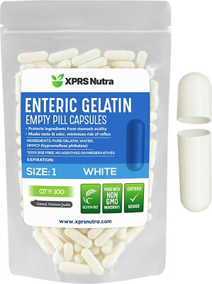 Size 1 White Enteric Empty Gelatin Pill Caps Capsules Delayed GelCaps