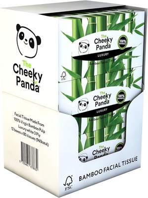 The Cheeky Panda Bamboo Facial Tissues Boxes | 80 Count (Pack of 12), White 