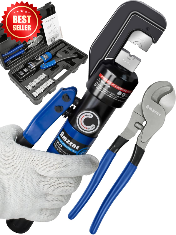 8 Ton Hydraulic Crimping Tool Cable Cutter Crimper 12 AWG to 2/0 Kit 9 Dies US