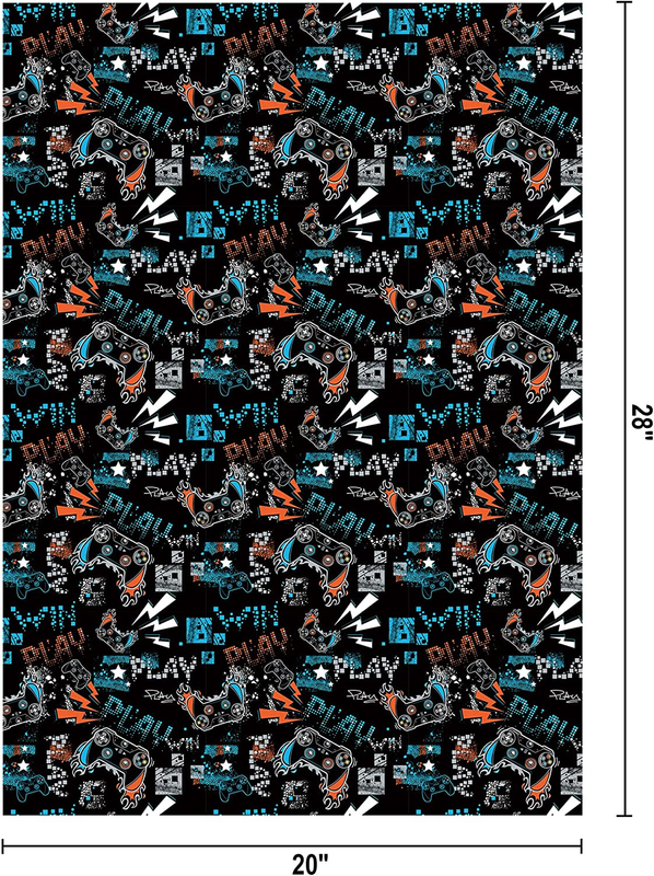 Gaming Birthday Wrapping Paper for Boys Girls, 12 Sheets Video Game Wrapping Pap