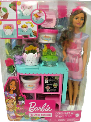Barbie Florist Playset 12'' Brunette Doll, Flower-Making Station, 3 Doughs & More