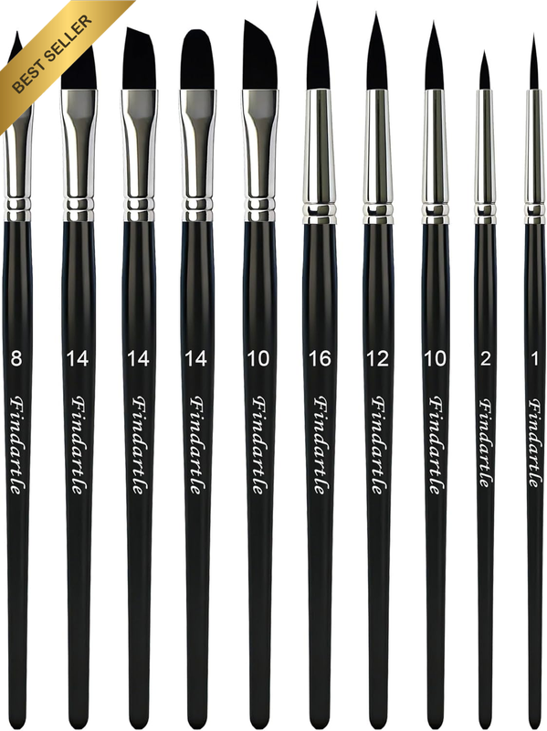 Watercolour Paint Brushes,10 Pcs Acrylic Brushes for Watercolour, Acrylic, Oil,