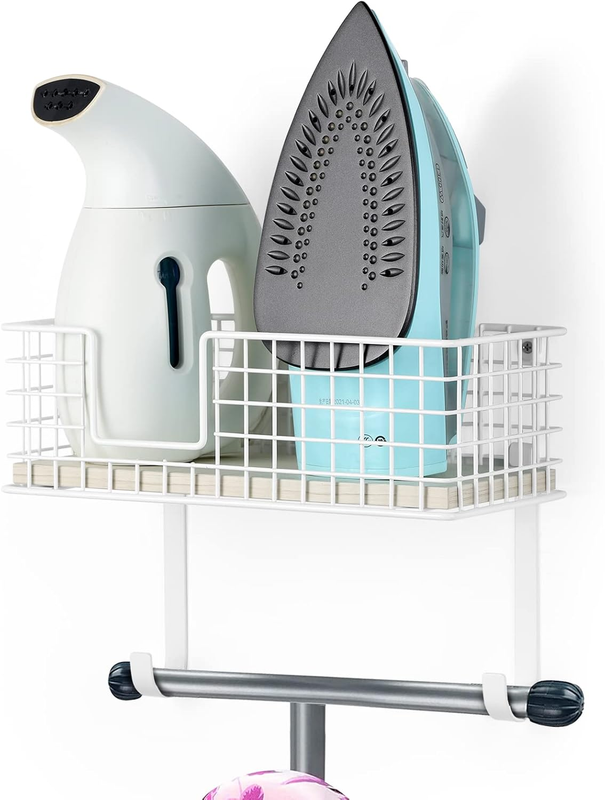 Ironing Board Hanger Wall Mount Iron Holder with Storage Shelf Laundry Room Iron
