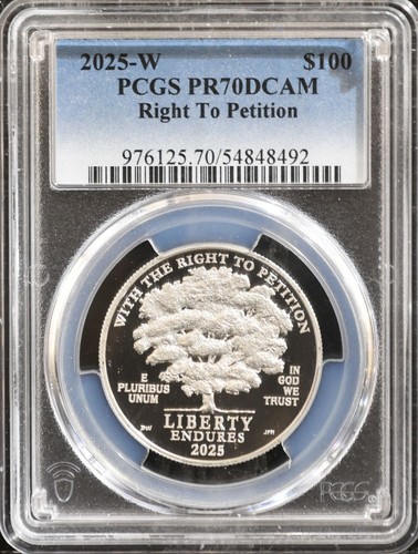 2025 W Platinum Eagle PCGS PR70 DCAM ~ Right To Petition $100 W/ OGP Cert & Box