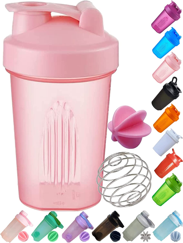 Shaker Bottle a Small Pure Light Pink 12Oz/400Ml W. Measurement Marks & Stainles