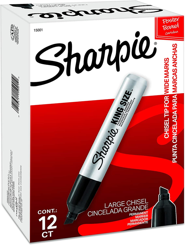 SHARPIE King Size 12-Pack Permanent Markers, Large Chisel Tip, Black