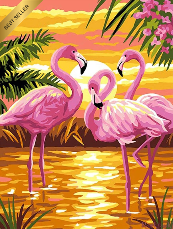 Cross Stitch Kits Stamped,  Flamingos by the Lake at Sunset Printed Pattern 11CT