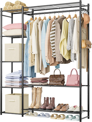Wardrobe Closet Portable Clothes Rack 4 Tiers Shelves Freestanding Organizers