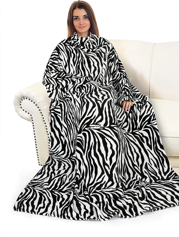 Wearable Blanket with Sleeves and Pocket, Cozy Soft Fleece Mink Micro Plush Wrap