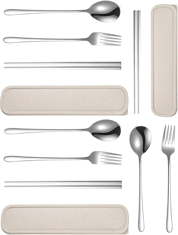 3 Set Portable Cutlery Set with Case Include Fork Spoon Chopsticks, Portable Tra