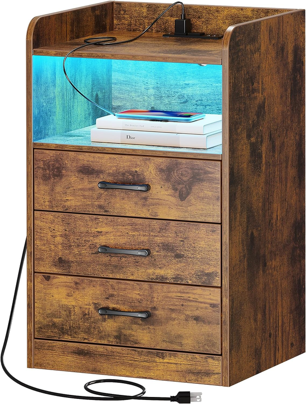 With Charging Station, Night Stand With Drawers, Bed Side Table, End
