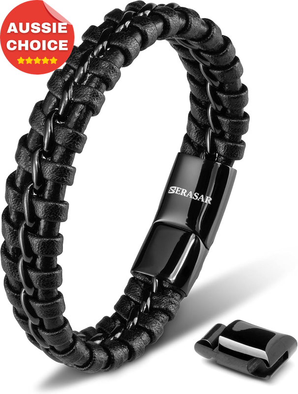 Men's Black Genuine Leather Bracelet Joy Stylish Fashion Accessory Gift