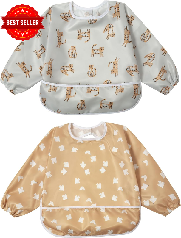 Full Sleeved Feeding Bib 2 Pack,Baby & Toddler Waterproof Bib Apron,Food Protect