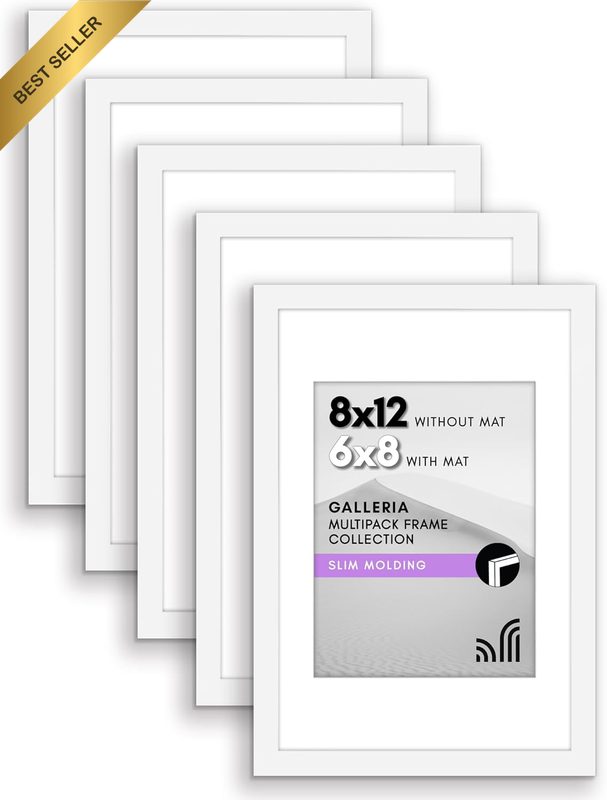 Set of 5 White 8x12 Picture Frames Polished Plexiglass Gallery Wall Display with