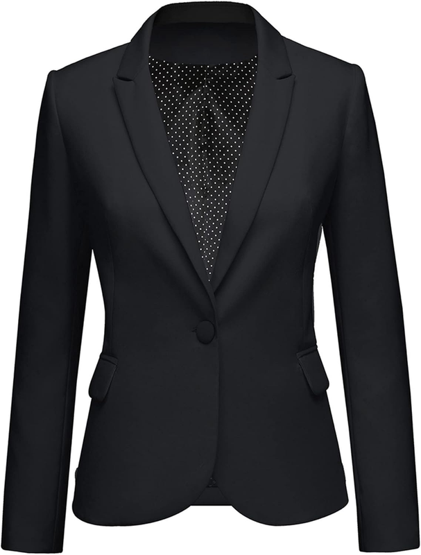 Womens Notched Lapel Pockets Button Work Office Blazer Jacket Suit