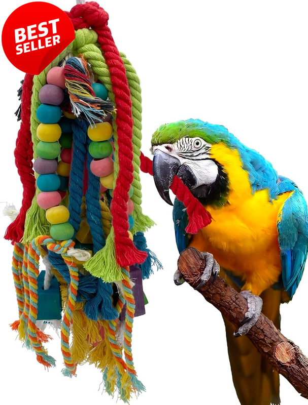 20.5 Inch Parrot Chew Toy Wooden Blocks Rope Large Parrots Macaw Cockatoo - US