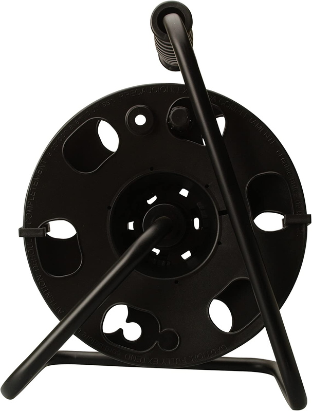 Woods 22849 Metal Extension Cord Reel Stand In Black, Heavy Duty, Quick Snap and