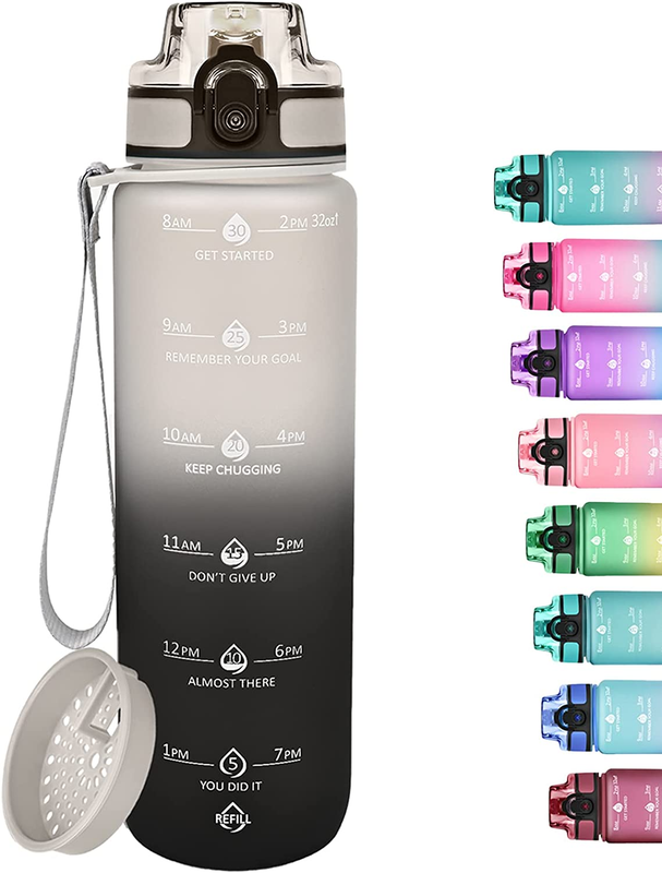 GOSWAG 32Oz Motivational Water Bottles with Time Marker & Fruit Strainer, Sports