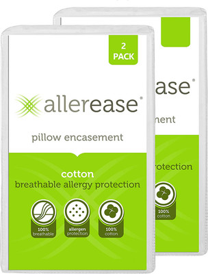 Allerease 100% Breathable Cotton Pillow Protector, 30'' X 20'' Pack of 2,White